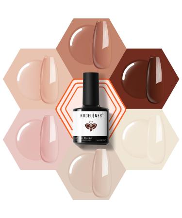 Modelones Nude Gel Nail Polish Set -6 Colors Neutral Milky White Pink Brown Gel Polish Kit Skin Tones Soak Off Gel Nail Kit Manicure DIY at Home Nail Art Salon Gift A-1 Natural Glow