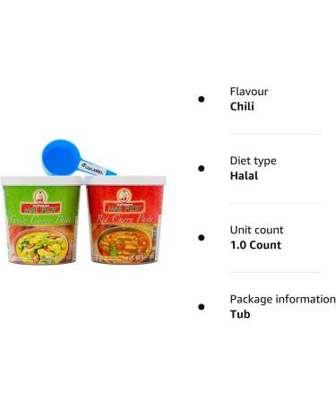 Mae Ploy Thai Green & Red Curry Paste 400g + UpLABEL Creations 25ml Measuring Scoop | Authentic Hot & Mild Chili Asian Food - Buy Online on SooperMarket.com