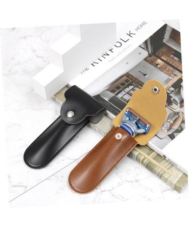 NOLITOY Manual Razor Travel Cover - Brown PU Shaver Storage Case (16.5x4.2x1CM) | International Shipping Available - Buy Online on SooperMarket.com