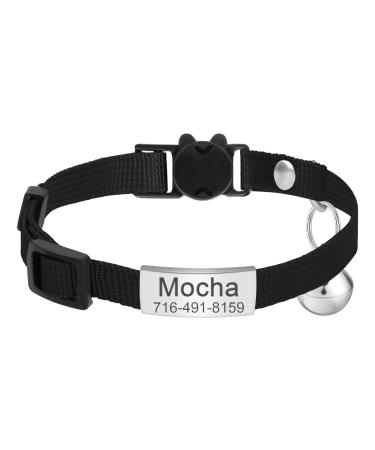 Jiquan Personalized Cat Collars,Breakaway Adjustable Kitten Collars with Name Tag,Cat ID Collar Engraved Pet Name Phone,Safety Collars with Bell,7 Colors,Up to 3 Lines of Custom Text Black S
