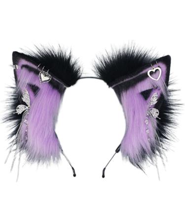 Wontool Animal Ears Headband - Cosplay Animal Ear Headband for Women Plush Cosplay Decoration for School Plays Theater Costumes Stage Shows and Dances Purple - Buy Online on SooperMarket.com