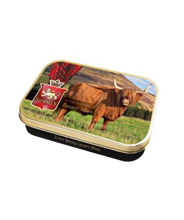Stewart's - Highland Cow Tin Filled with Luxury Mints (40g) - Cool Refreshing Peppermint Flavour For Instant Breath Freshness Pocket Sized Collectable Tins Ideal for Gifting 40g Highland Cow Tin - Mints