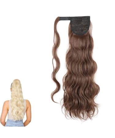 prinfantasy Wave Pony Tail Magic Paste One Piece Curly Wrap Around Ponytail Hair Extension Long Fluffy Synthetic Ponytails Brown MW126 GBMW126 24 inch