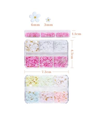 Baoximong 3D Flower Nail Art Charms - White Pink Gold Silver Pearls Rhinestones Spring Cherry Blossom Design - Buy Online on SooperMarket.com