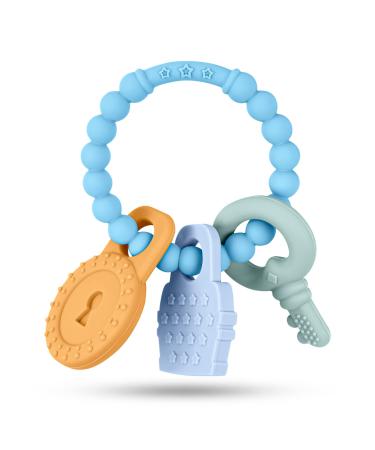 Vicloon Baby Teething Toys Silicone Teether Toy Baby Teether Toys Teether Chew Toy BPA-Free Baby Teether Baby Chew Soothing Infant Teething Ring for Babies Boys Girls Shower Gifts (Light Blue)