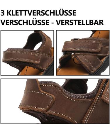 Ziitop Men's Leather Sandals - Slip-Resistant Outdoor Beach & Trekking Shoes - Adjustable Velcro - Size 46 EU - Dark Brown - Buy Online on SooperMarket.com