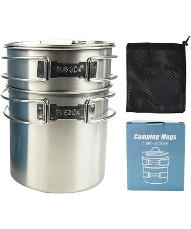 DZRZVD Camping Cups and Mugs Pot Set - 304 Food Grade Stainless Steel - Outdoor Cookware with Vented Lid - 33oz + 24oz - for Backpacking, Picnic, Hiking - Buy Online on SooperMarket.com