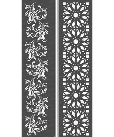 CrafTreat Floral Border Stencils for Painting on Wood  Canvas  Paper  Fabric  Floor  Wall and Tile - Border5 and Border6-2 Pcs - 3x12 Inches Each - Reusable DIY Art and Craft Stencils Borders Border5 & Border6 Stencil