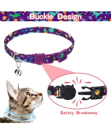 EXPAWLORER Breakaway Cat Collar 2 Pack with Bow tie and Bell - Cute Kitten Safety Collars - Plaid Dinosaur Universe Pattern Purple - Buy Online on SooperMarket.com