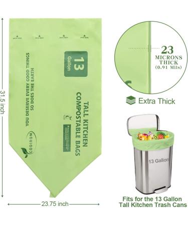 Codirom 100% Compostable Trash Bags 13 Gallon 65 Count - EN13432 Certified - Pack of 1 - Buy Online on SooperMarket.com