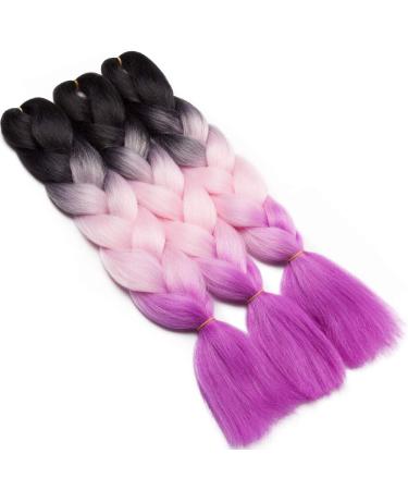 Tess Braids Extensions Ombre 60 cm - 3 Pack Jumbo Kanecalon Hair for Box Braids - Black/Purple Ombre - 100g per Bundle - Buy Online on SooperMarket.com