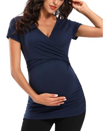 Love2Mi Maternity Nursing Shirt - Short Sleeve V-Neck T-Shirt - Navy - Size L - Buy Online on SooperMarket.com