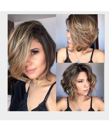 BGHJUE AFRICAN WIG Yellow Gradient Short Hair Lace Front Human Wigs for Black Women Pre Plucked Hairline Lace Front Wig Brazilian Remy Hair