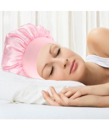 nuoshen 2 Pack Satin Bonnet with Wide Elastic Band Satin Bonnets Elastic Hat Soft Sleeping Head Cover for Night Sleep Curly Hair Protection Head Cover (Black+Pink) - Buy Online on SooperMarket.com