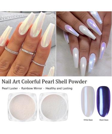 White Pearl Aurora Metallic Nail Powder - Iridescent Holographic Chrome Pigment for Glitter Manicure - 7 Colors Selection - Buy Online on SooperMarket.com