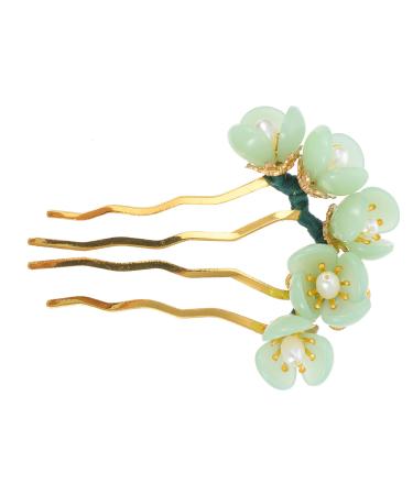Lurrose Chinese hair sticks jade U-shaped hair rod classic hemp hair decoration Chinese traditional style flower hair sponge for women and girls