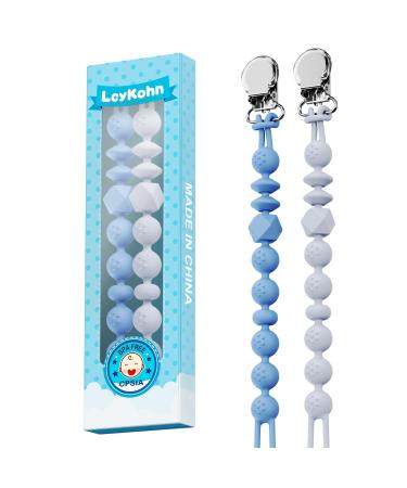 Silicone Pacifier Clips LcyKohn Unisex Binky Holder Universal Any Pacifier Smooth Teether Dummy Clips for Baby Boys and Girls (Ocean View/Silver Gray) 2 Pack