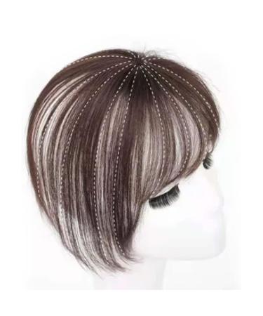 Bangs Hair Clip Lifelike Hair Extensions Wispy Bangs Clip Dark Brown Fake Air Bangs Fringe Refine Facial Contour 3D Real Human Hair Bangs for Daily Wear