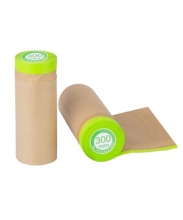 Pre-Taped Masking Paper for Painting - 12 inch x 50 feet Tape and Drape Painters Paper  Paint Adhesive Protective Paper Roll for Covering Skirting  Frames  Cars and Auto Body (2 Rolls)