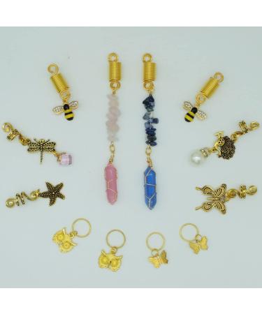 12 PCS Locs Hair Jewelry Braids Hair Clips - Adjustable Hair Cuffs with Vintage African Pendant Charms - Handmade Crystal & Metal Bee Owl Accessories - Buy Online on SooperMarket.com