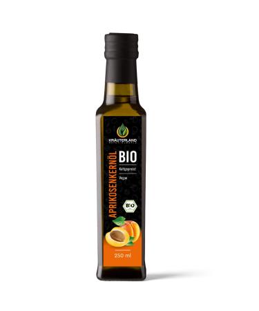Herbal land bio apricot kernel oil 250ml - apricot oil cold -pressed natural clean - food oil for cooking & baking natural cosmetics for skin & hair in premium quality 250 ml (1 Pack)