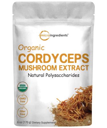 Sustainably US Grown Organic Cordyceps Mushroom Extract Powder 100:1 6 Ounce 30% Polysaccharides and Cordycepic Acid From Fruit Body and Mycelium Supports Energy & Immune Health