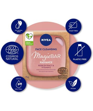 NIVEA MagicBAR Radiance Face Cleansing Bar (75g) Face Cleanser with Rose and Vitamin E Plastic-Free Facial Cleansing Bar Facial Cleanser Recyclable Packaging Face Wash - Buy Online on SooperMarket.com
