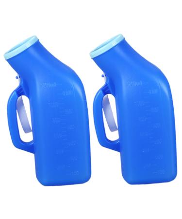 2Pcs Urinal for Men 1200ML Portable Urinal Spill Proof Pee Bottles with Lid & Handle Thick Plastic Male Urinal Large Opening Mens Urinals with Wraped Edge for Travel Hospital Blue.