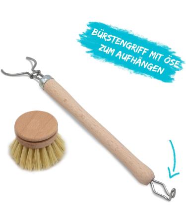 Chinchilla Rinse Brush - Eco-Friendly Beech Wood Kitchen Brush with Natural Fiber Bristles | Includes 3 Replaceable Heads | Plastic-Free & Durable - Buy Online on SooperMarket.com