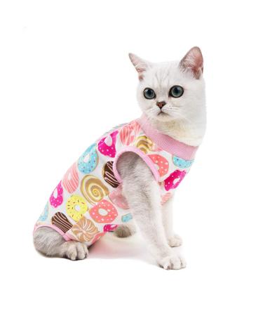 BT Bear Cat Professional Surgery Recovery Suits Cat Clothes for Abdominal Wounds or Skin Diseases After Surgery Wear Home Clothing L: back length 35cm Donuts