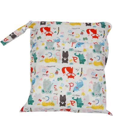 Egurs Waterproof Reusable Wetbag Diaper Bag - White Zoo Design (30x36cm) | Eco-Friendly Nappy Bag for Travel & Storage - Buy Online on SooperMarket.com