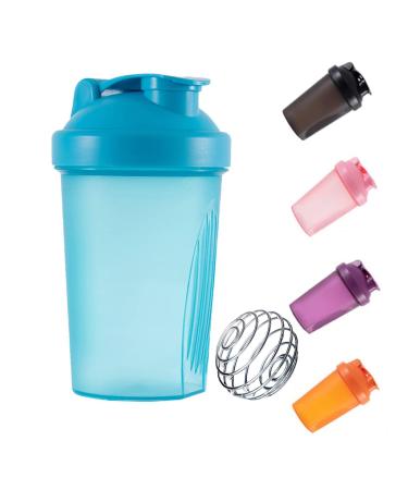 KANGSIT Protein Shaker Bottle with Stainless Steel Mixing Ball BPA- and DEHP-free Leakproof Flip On Lid- Protein & Supplement Shaker Bottle 400ml Blue