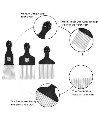 6 Pack Metal Afro Picks for Curly Hair - Hairdressing Tool for Styling Men and Women - Black - Buy Online on SooperMarket.com