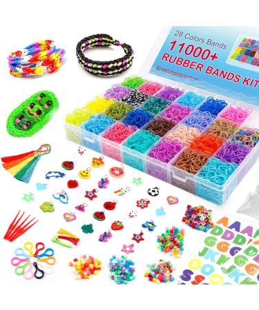 Inscraft 11880+ Loom Bands Set: Colorful Rubber Bands in 28 Colors with Container, 600 Clips, 200 Beads, 52 ABC Beads, Premium Bracelet Making Refill Kit for Girls Kids Gift DIY Craft