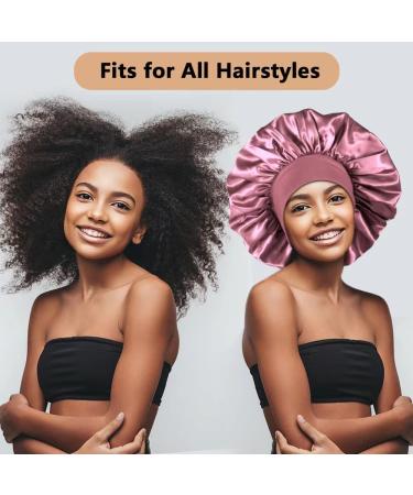 3PCS Extra Large Satin Bonnets for Sleeping - Hair Bonnets for Black Women - Braids Curly Hair - C-black, Rose Gold, Leopard - Buy Online on SooperMarket.com