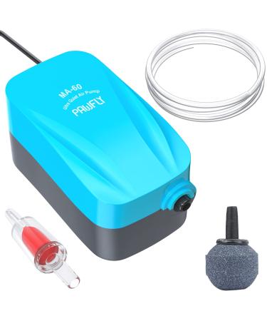 Pawfly Aquarium 40 GPH Compact Air Pump Quiet Oxygen Aerator Pump with Air Stone Airline Tubing and Check Valve Accessories for 5 - 20 Gallon Buckets and Fish Tanks