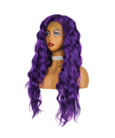 SHIYID Glueless Dark Purple Long Wavy Synthetic Lace Front Wig - Natural Hairline Heat Resistant Wigs for Black Women | Shop Now! - Buy Online on SooperMarket.com