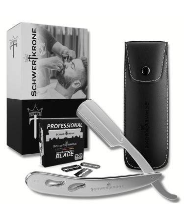Schwertkrone razor stainless steel with 100 premium razor blades and case silver