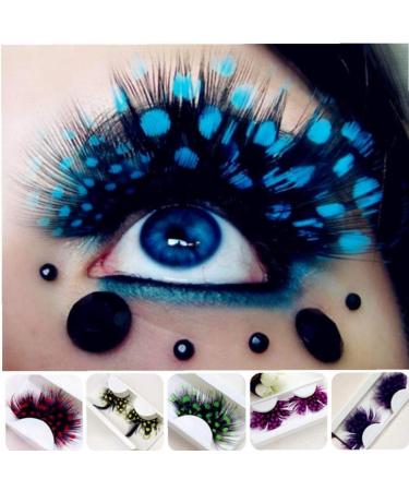1 Pair Fashion Colors Cosplay Halloween Feather False Eyelashes Handmade Party Exaggerated Fake Eyelashes (random Color)