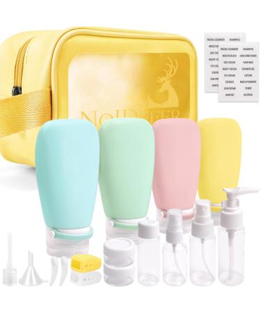Noideeer 18 pieces silicone travel bottles set aircraft approval for travel bottles for filling suitable for shampoo lotion hair rinsing shower gel with labels and transparent cultural bags Yellow