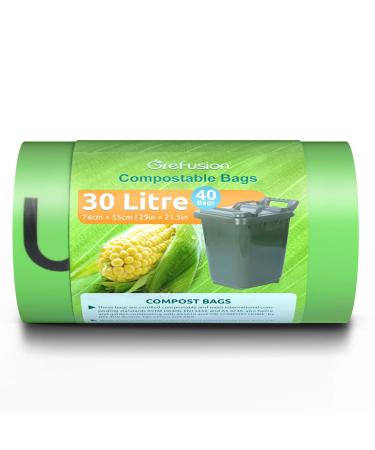 GREFUSION BIOM TOPES 30 liters x 40 compostable organic garbage bags (55cm x 74cm) Middle bio -fold bag 30L flat top 30 liters 40 pieces (1 Pack)