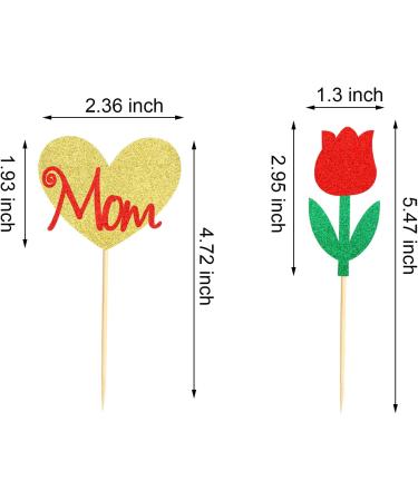Arthsdite Happy Mothers Day Cupcake Toppers Flower Cupcake Picks Love Mom Heart Cake Decoration Party Supplies for Mother's Day Party Decorations Supply- Red Glitter Red Flower - Buy Online on SooperMarket.com