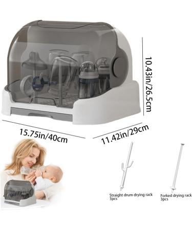 Bottle Sealing Discs Large Bottle Drying Rack with Cover & Removable Drain Tray Dustproof Baby Bottle Organizer Portable Baby Bottle Rack Dryer Grey - Buy Online on SooperMarket.com