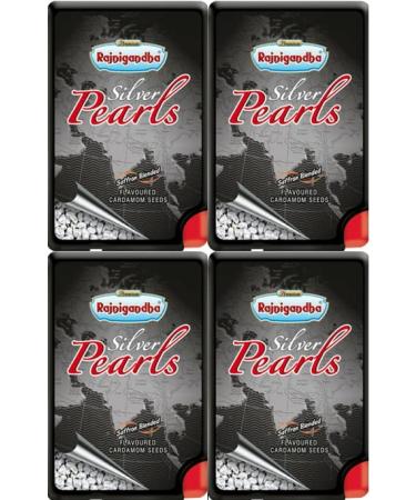4 x Rajnigandha Silver Pearls - Saffron Blended Cardamom Seeds Mouth Freshener