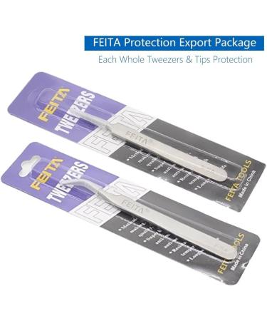 Feita Precision Eyelash Tweezers Set - Professional Straight & Curved Tweezers for Eyelash Extensions - Fine Tip - Silver - 2 Pack - Buy Online on SooperMarket.com