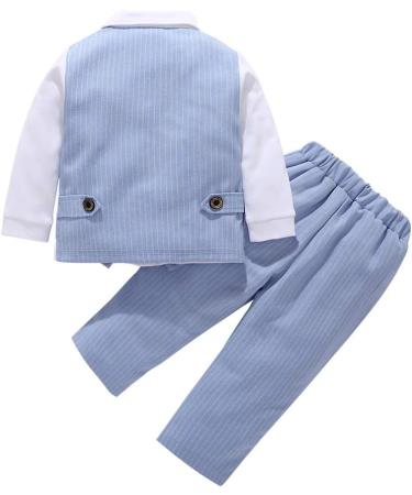 AmzBarley Baby Boys Gentleman Outfit Suit | Dress Shirt Pants Vest Bowtie Tuxedo Rompers | Blue | 1-2 Years - Buy Online on SooperMarket.com