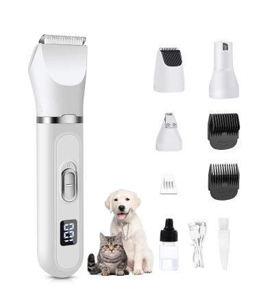 Lovcoyo Dog Clippers Safe Low Noise Dog Grooming Kit Rechargeable Cordless Quiet Dog Grooming Clippers for Cats and Other Pets Dog Clippers - White