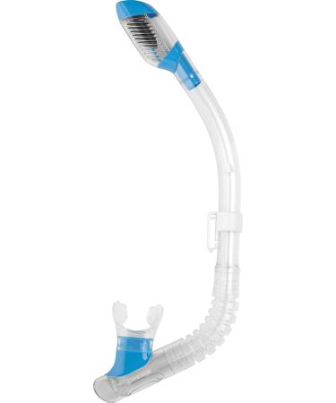 Cressi Youth Dry-Top Snorkel - Splash-Guard and Closing Valve on Top, Silicone Mouthpiece, Quick-Release Keeper - Designed in Italy Clear/Blue