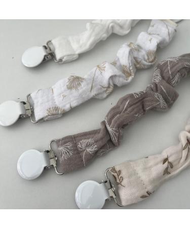 Mimuselina 4-Pack Pacifier Chain with Metal Clip for Babies - Fabric Pacifier Strap & Clip (Neutro) | International Shipping Available - Buy Online on SooperMarket.com