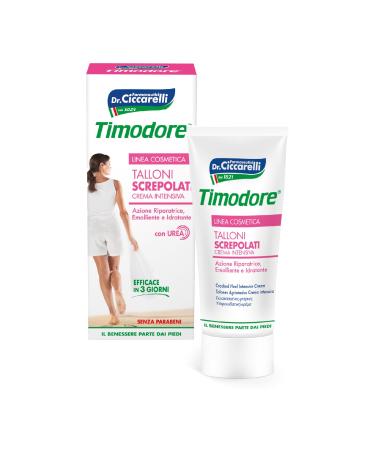 Timodore intensive heel cream with repairing nourishing and moisturizing effect effectively repairs dry heels 100% made in Italy dermatologically tested 75 ml